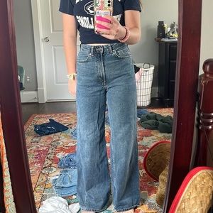 High Wasted Wide Leg Dark/Medium Wash H&M Jeans